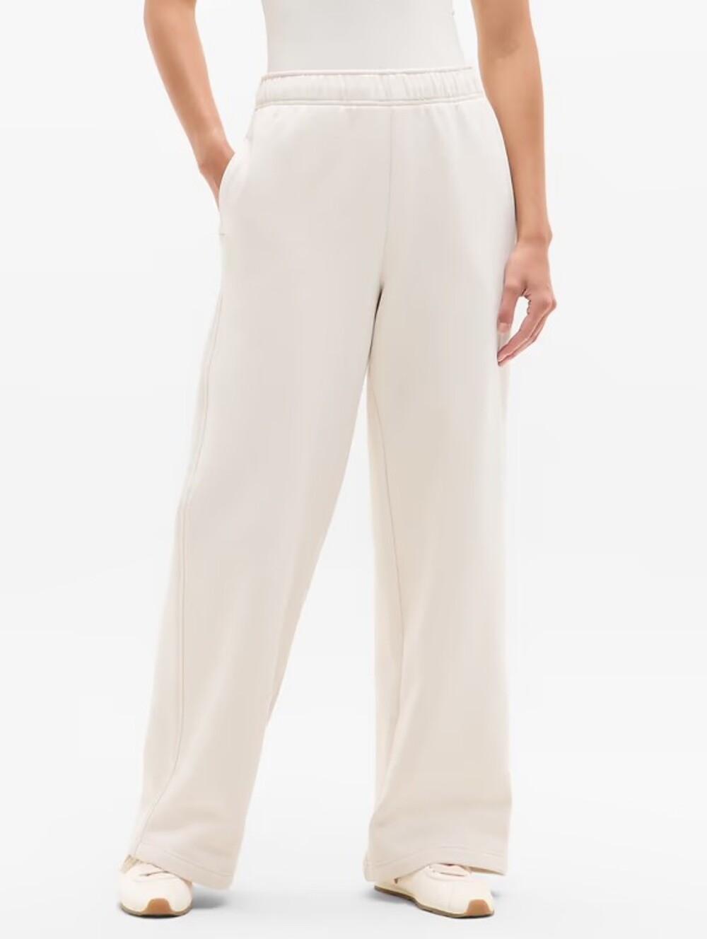 Athleta Forever Fleece Wide Leg Sweatpants in Bone